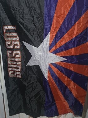 Los Suns Rising Star Flag - Bold Orange, Purple, Black & White
